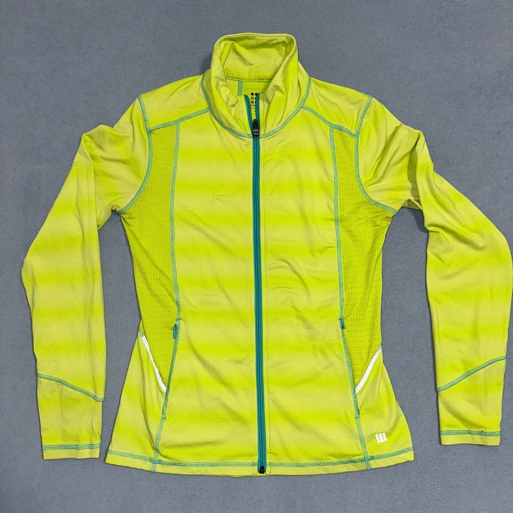 Title Nine Zip Front Activewear Jacket  Lime Green Stripe Womens Size S